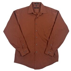 Geoffrey Beene Fitted Mens LS Stretch Wrinkle Free Dress Shirt Large Rust Orange